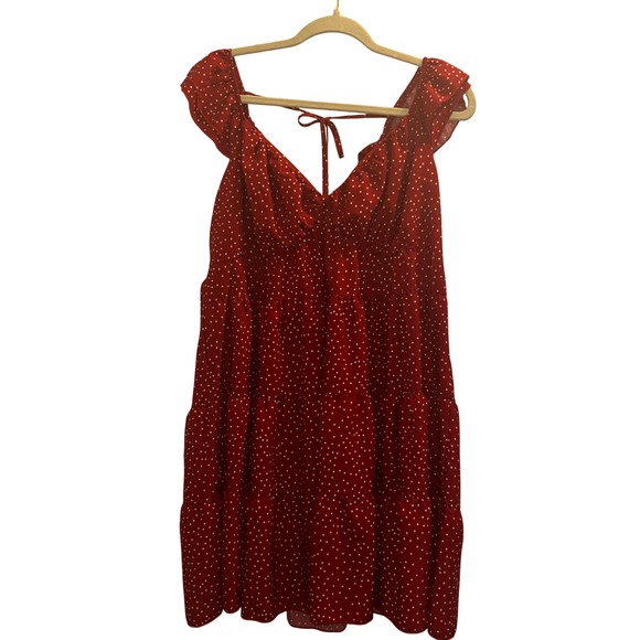 SHEIN Dresses & Skirts - Red Polka Dot Mini Dress 2XL Plus Size Romantic Cottagecore Ruffle Babydoll